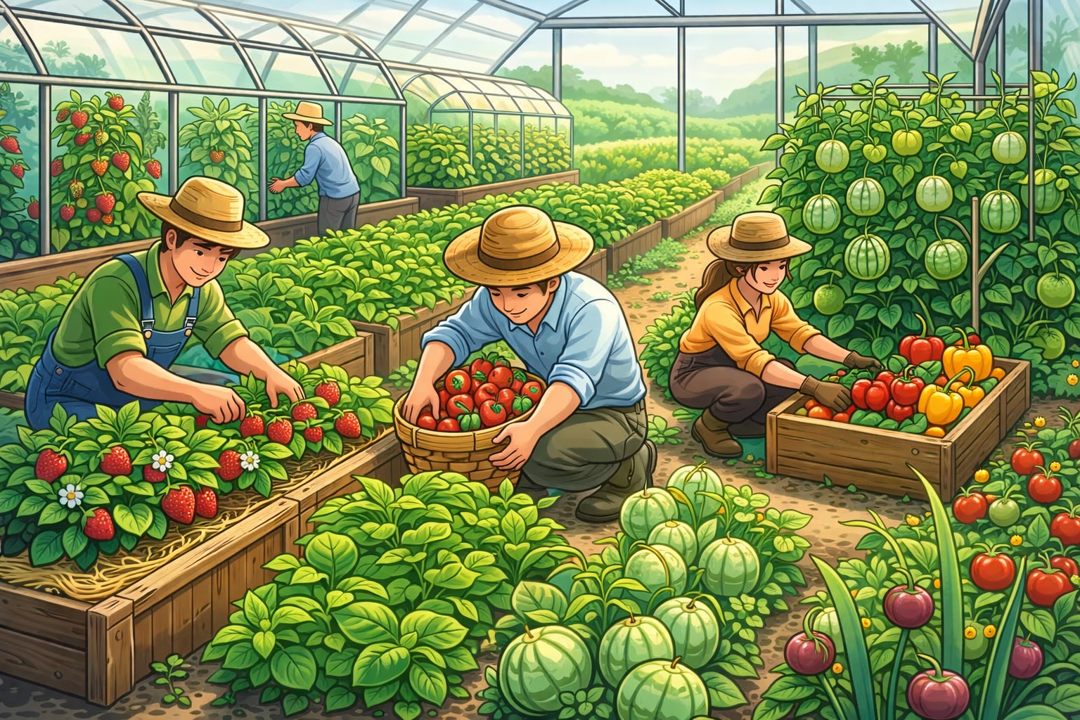 Smallholder growers in greenhouses and high-bed farms